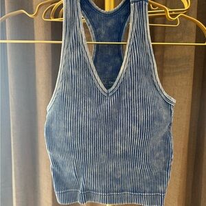 Kali Rose Blue ribbed cropped tank